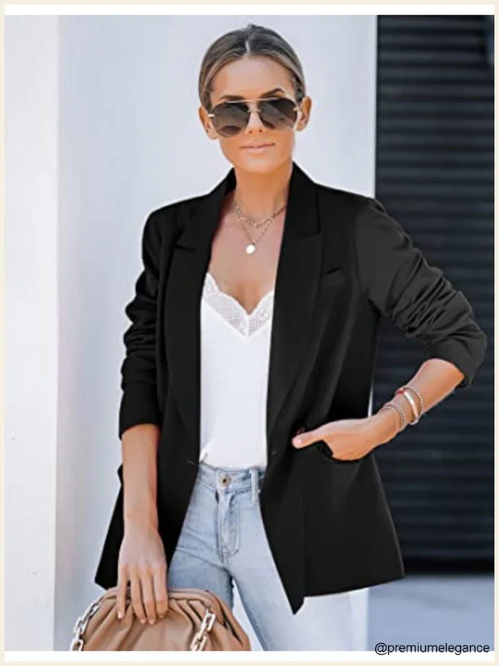Women's Double Breasted Blazer with Flap Pockets - Office Ready
